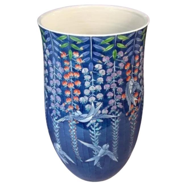 Jarrón Contemporáneo Japonés de Porcelana Azul Rojo Verde del Maestro Artista, 5 en venta