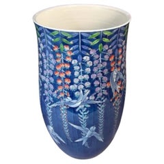 Japanese Contemporary Blue Red Green Porcelain Vase by Master Artist, 5