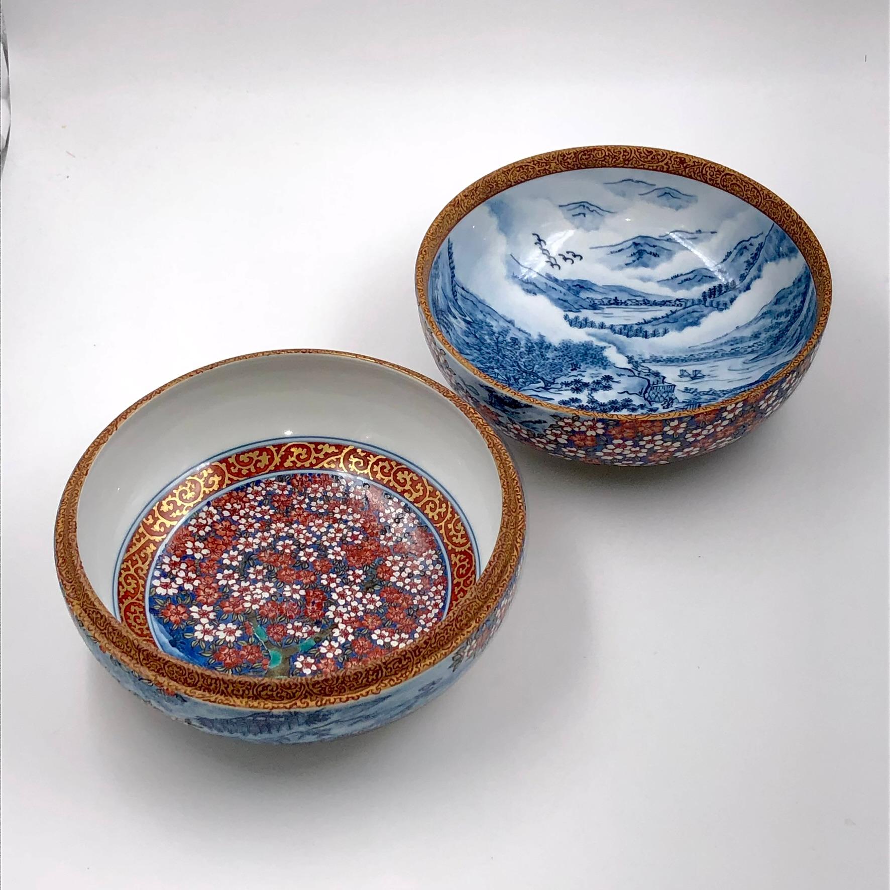 Meiji Japanese Contemporary Blue Red White Porcelain Box by Master Artist, 3 For Sale