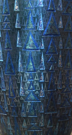 Japanische Contemporary Blau Silber geätzte Porzellanvase von Masterly Künstler, 2