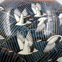 Japanese Contemporary Blue Red Gold White Porcelain Vase by Master Artist, 2