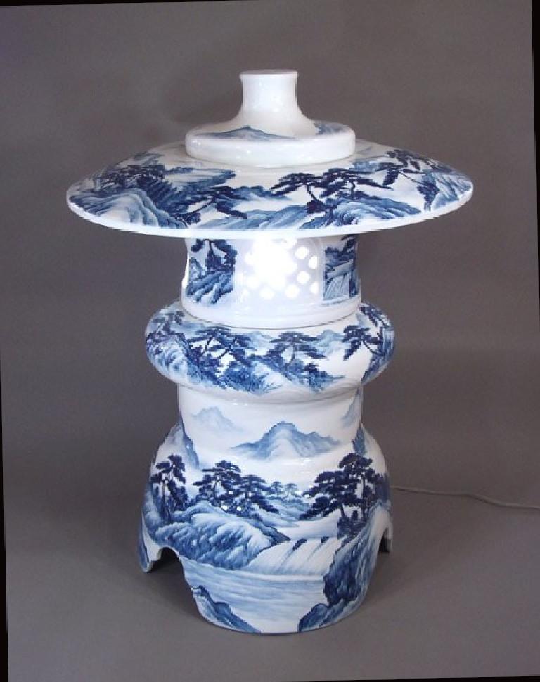 Gilt Japanese Contemporary Blue White Gold Porcelain Vase by Master Artist, 3 For Sale
