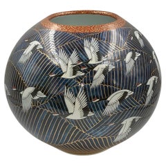Japanese Contemporary Blue White Gold Porcelain Vase by Master Artist, 3