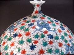 Japanische Contemporary Blau Weiß Grün Porzellan Vase von Masterly Artist, 3