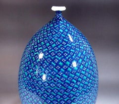 Japanese Contemporary Blue White Green Porcelain Vase by Master Artist
