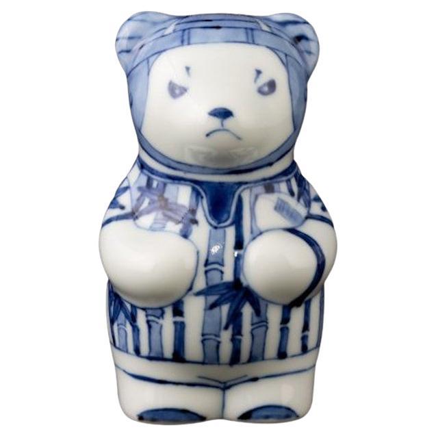Japanese Contemporary Blue White Porcelain Bear Sculpture, 2 For Sale