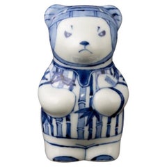 Japanese Contemporary Blue White Porcelain Bear Sculpture, 2