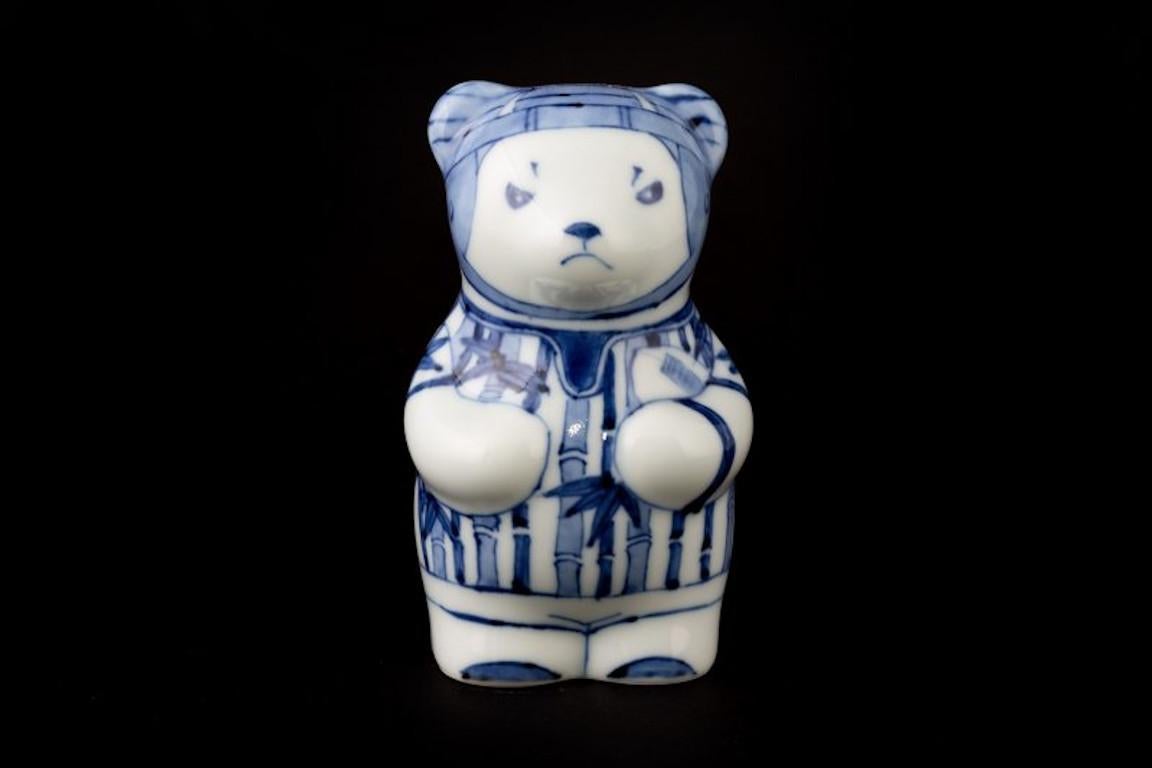 Meiji Japanese Contemporary Blue White Porcelain Bear Sculpture, 3 For Sale