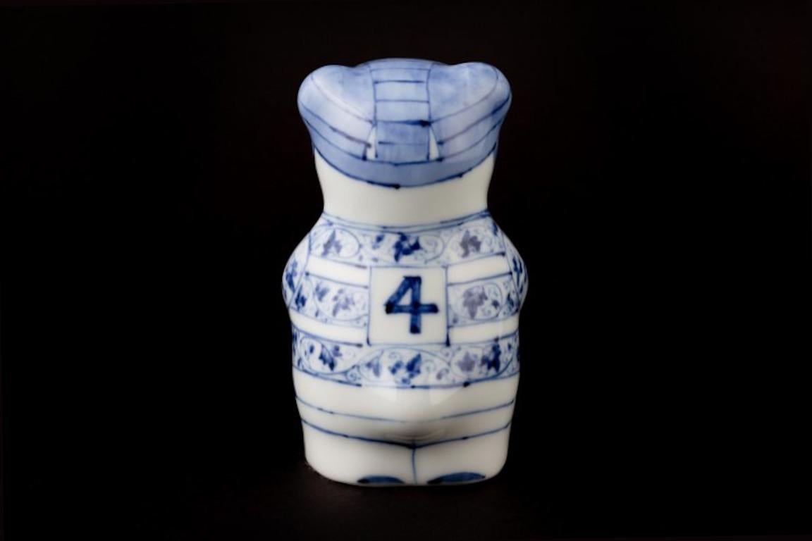 Exquisite Japanese contemporary porcelain Rugby bear, beautifully hand-painted in blue and white in an auspicious traditional Japanese pattern by Japanese artist from the historic Imari-Arita region of Japan.

This rugby bear is from the limited