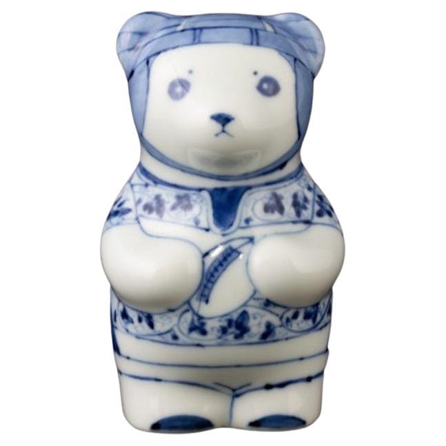 Japanese Contemporary Blue White Porcelain Bear Sculpture, 4 For Sale