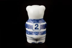 Japanese Contemporary Blue White Porcelain Bear Sculpture