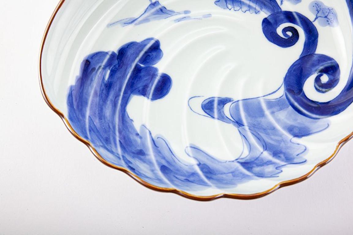 Japanese Contemporary Blue White Porcelain Charger  For Sale 1