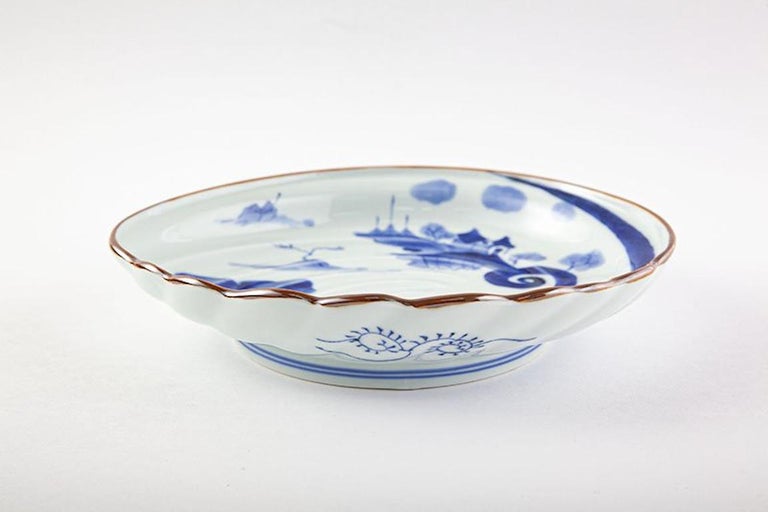Japanese Contemporary Blue White Porcelain Charger by Renowned Kiln For Sale 3