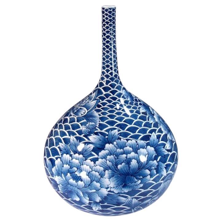 Japanese Blue White Porcelain Vase by Contemporary Master Artist For
