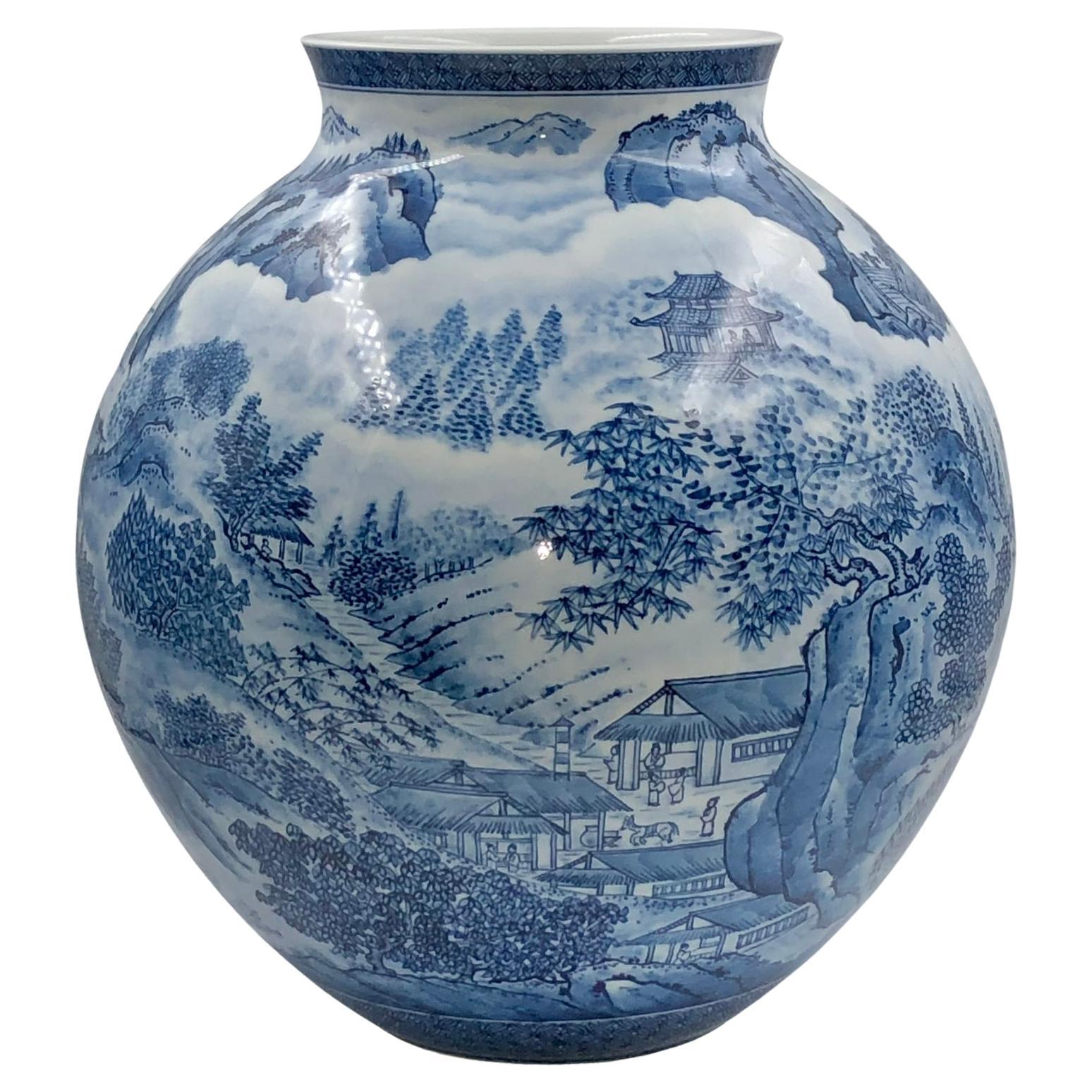 Japanese Contemporary Blue White Porcelain Vase by Master Artist, 3