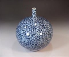 Japanese Contemporary Blue White Porcelain Vase by Master Artist, 4