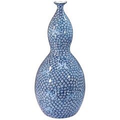 Japanese Contemporary Blue White Porcelain Vase by Master Artist