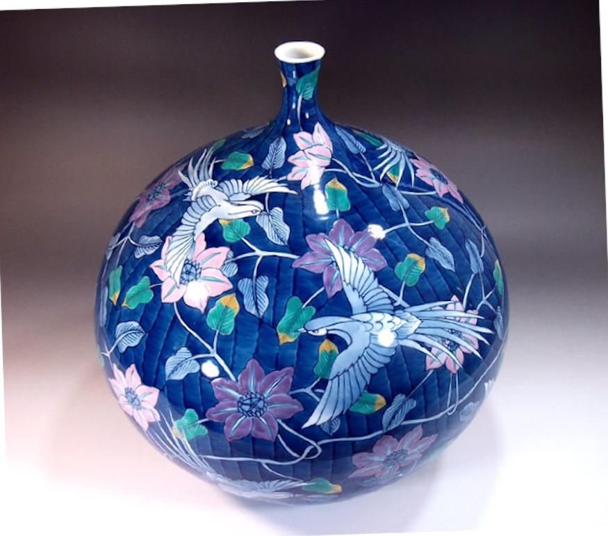 Meiji Japanese Contemporary Blue White Porcelain Vase by Master Artist