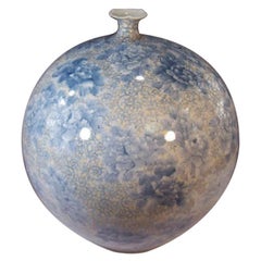 Japanische zeitgenössische japanische blau-gelbe Porzellanvase von Meisterkünstler