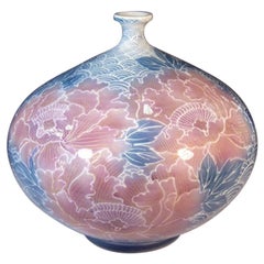 Japanese Contemporary Blued Pink Porcelain Vase by Master Artist, 3