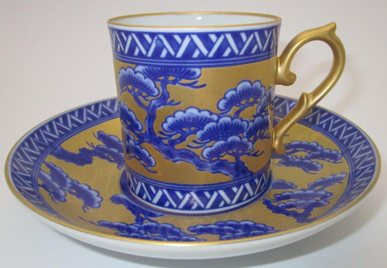 Gilt Japanese Contemporary Gilded Blue Ko-Imari Porcelain Cup and Saucer Hand Painted