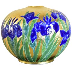 Japanese Contemporary Gold Green Blue Porcelain Vase by Master Artist