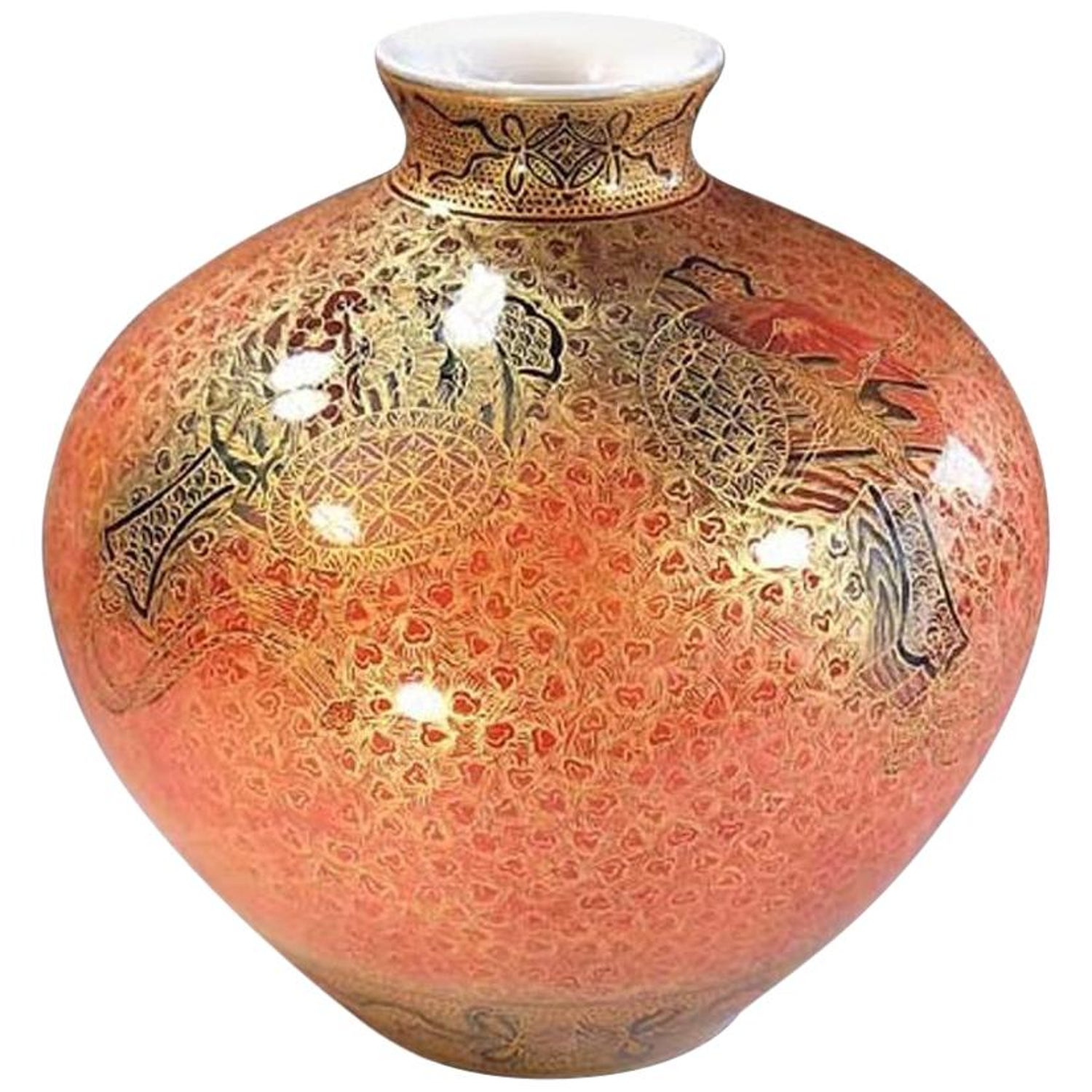 Japanese Contemporary Gilded Imari Ceramic Vase By Master Artist