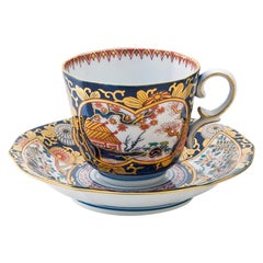 Japanese Contemporary Gilded Ko-Imari Blue Porcelain Cup and Saucer