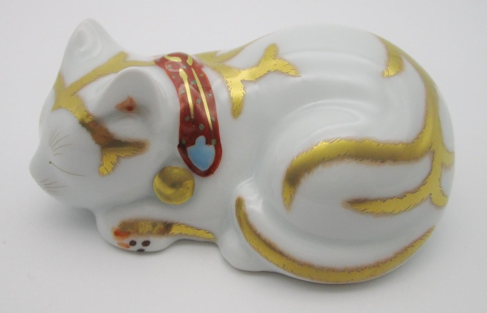 Gold Japanese Contemporary Gilded Porcelain Sleeping Cat by Kisen Kiln