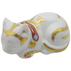 Japanese Contemporary Gilded Porcelain Sleeping Cat by Kisen Kiln