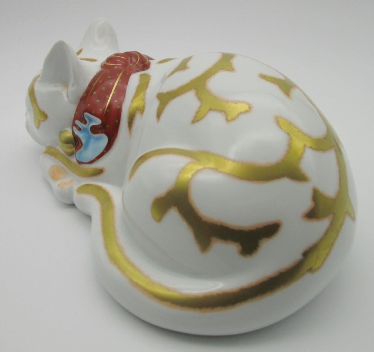 Gilt Japanese Contemporary Gilded Porcelain Sleeping Cat