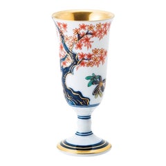 Japanese Contemporary White Gold Blue Porcelain Short Stem Cup