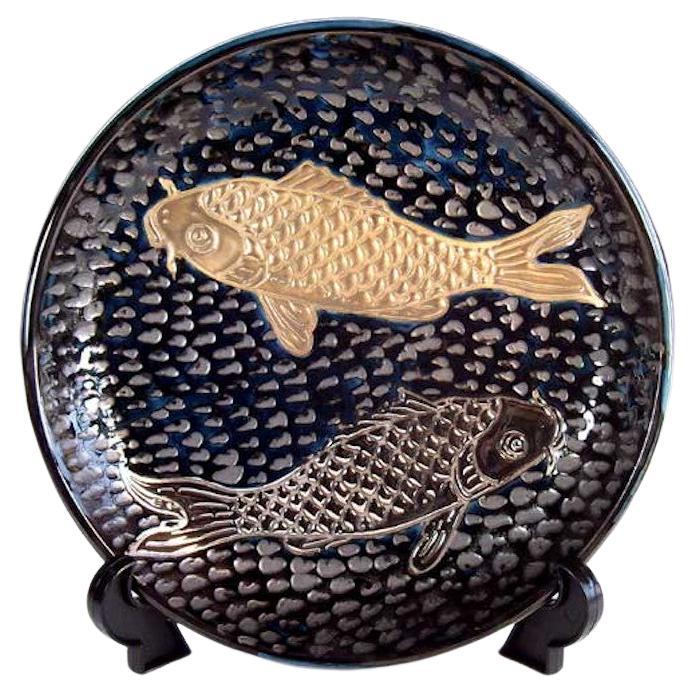 Japanese Contemporary Gold Black Platinum Porcelain Charger by Master Artist, 4 For Sale