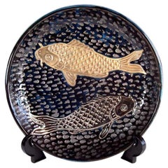 Vintage Japanese Contemporary Gold Black Platinum Porcelain Charger by Master Artist, 4