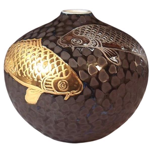 Japanische Contemporary Gold Schwarz Platin Porzellan Vase von Masterly Artist, 4 im Angebot