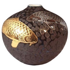 Japanese Contemporary Gold Black Platinum Porcelain Vase by Master Artist, 4