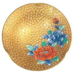 Japanese Contemporary Gold Blue Orange Porcelain Plate by Master Artist, 2