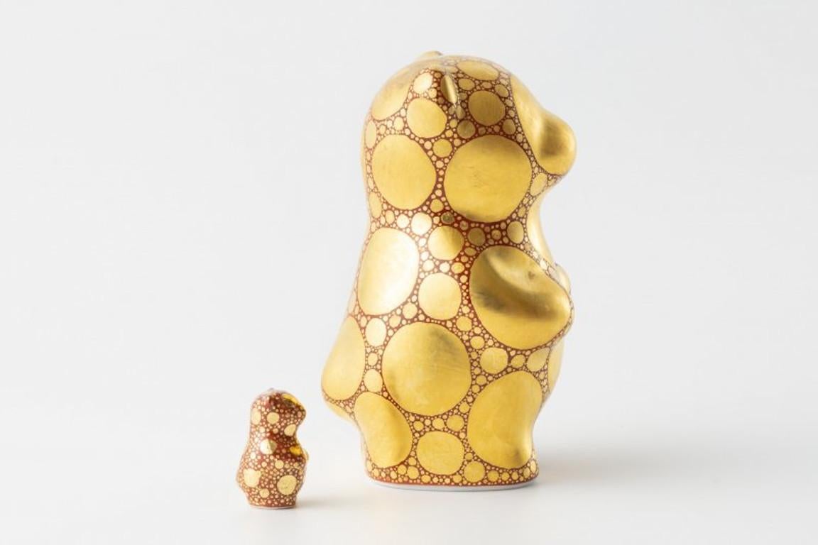 Meiji Japanese Contemporary Gold Blue Porcelain Bear Sculpture, 10 For Sale
