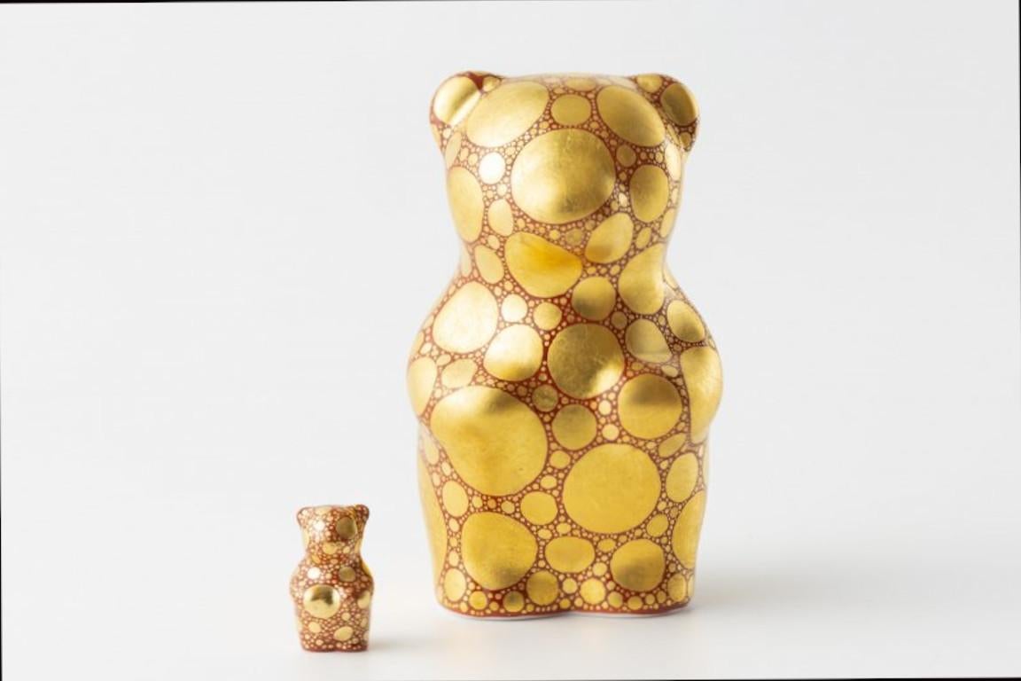 Japanese Contemporary Gold Blue Porcelain Bear Sculpture, 10 For Sale 1