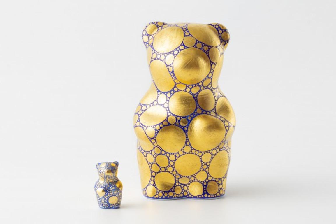 Japanese Contemporary Gold Blue Porcelain Bear Sculpture, 10 For Sale 2