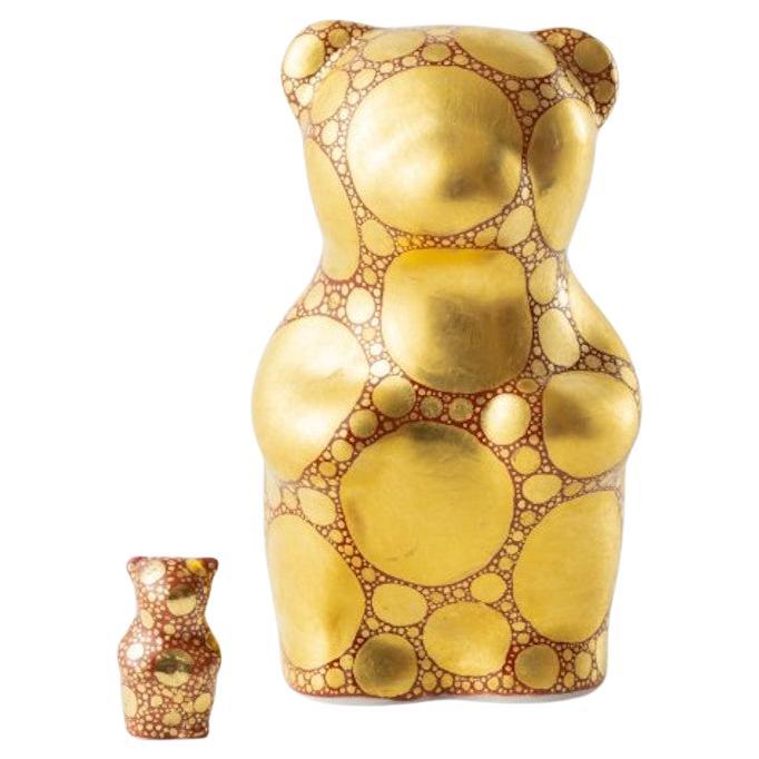 Japanese Contemporary Gold Blue Porcelain Bear Sculpture, 10 For Sale