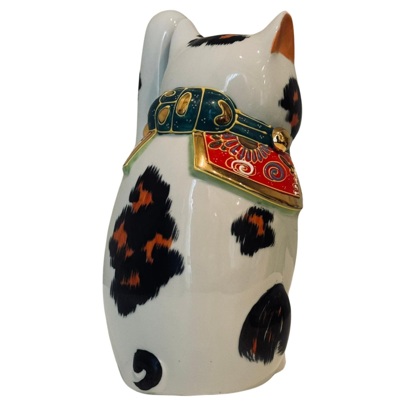 Japanese Contemporary Gold Orange Black Red Porcelain Beckoning Cat, 2 For Sale 5