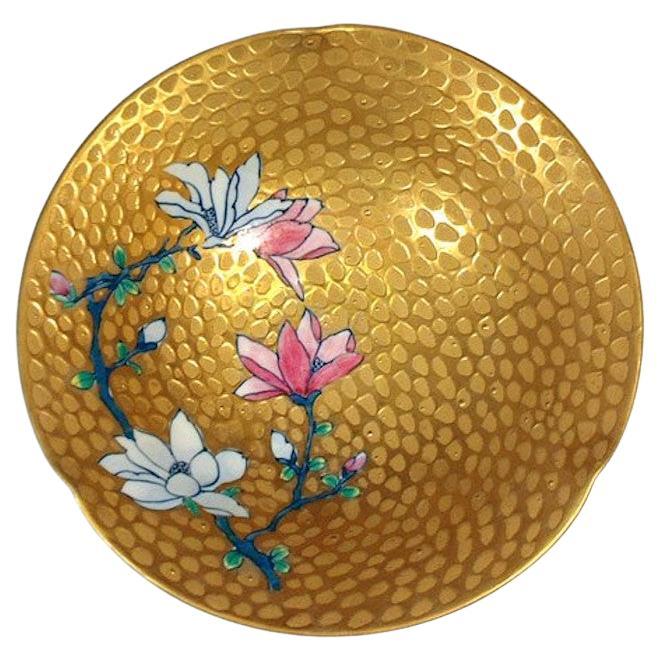 Japanese Contemporary Gold Pink Blue Green Porcelain Plate by Master Artist, 3 For Sale
