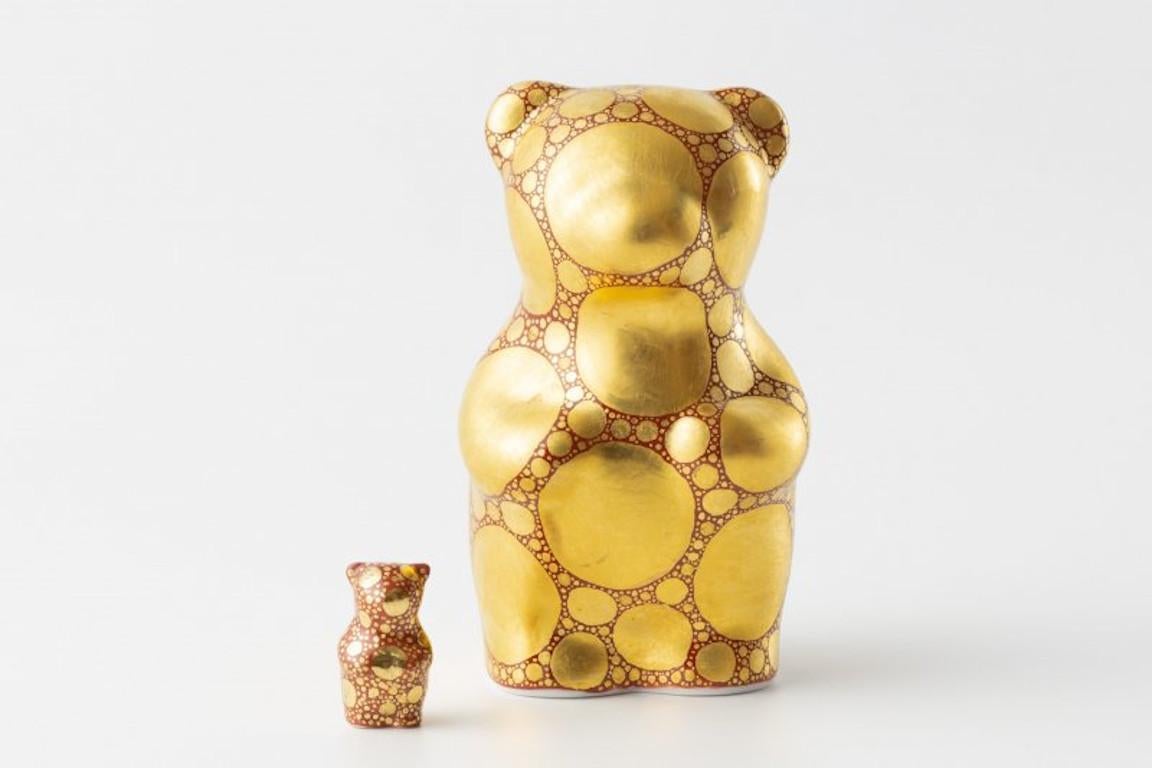 Japanese Contemporary Gold Red Porcelain Bear Sculpture, 9 For Sale 2
