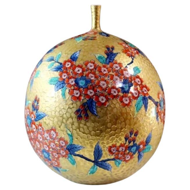 Jarrón japonés contemporáneo de porcelana roja dorada del Maestro Artista, 4