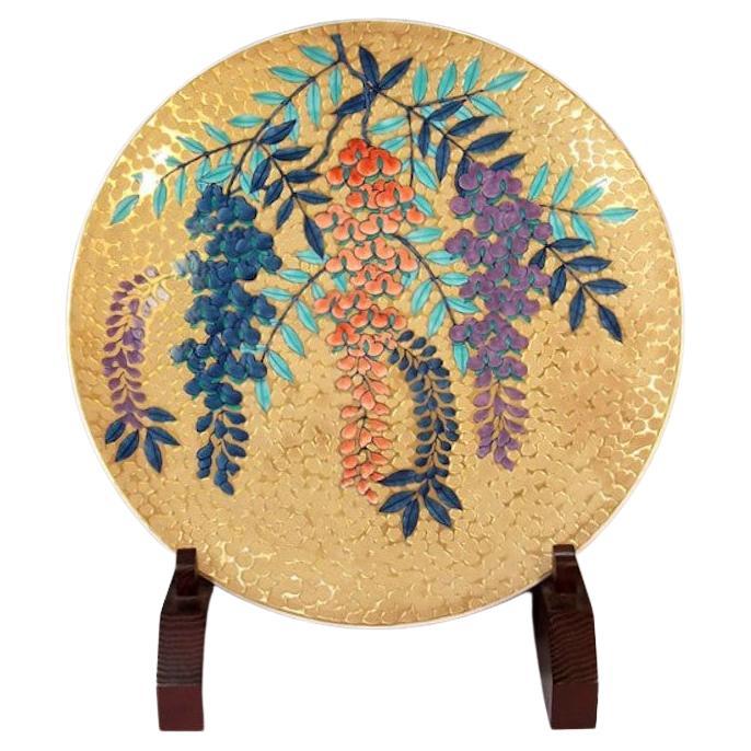 Zeitgenössische japanische Porzellanvase in Gold, Rot, Lila und Blau von Meisterkünstler, 3