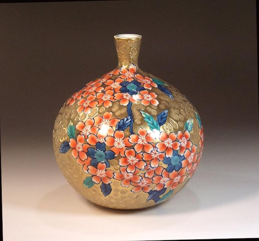 Meiji Japanese Contemporary Gold Red Purple Blue Porcelain Vase by Master Artist, 4 For Sale
