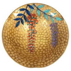 Japanese Contemporary Gold Red Purple Porcelain Plate by Master Artist