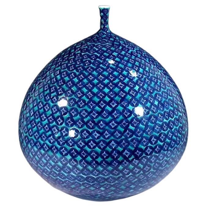 Zeitgenössische japanische grüne-blaue Porzellanvase von Meisterkünstler, 3 im Angebot