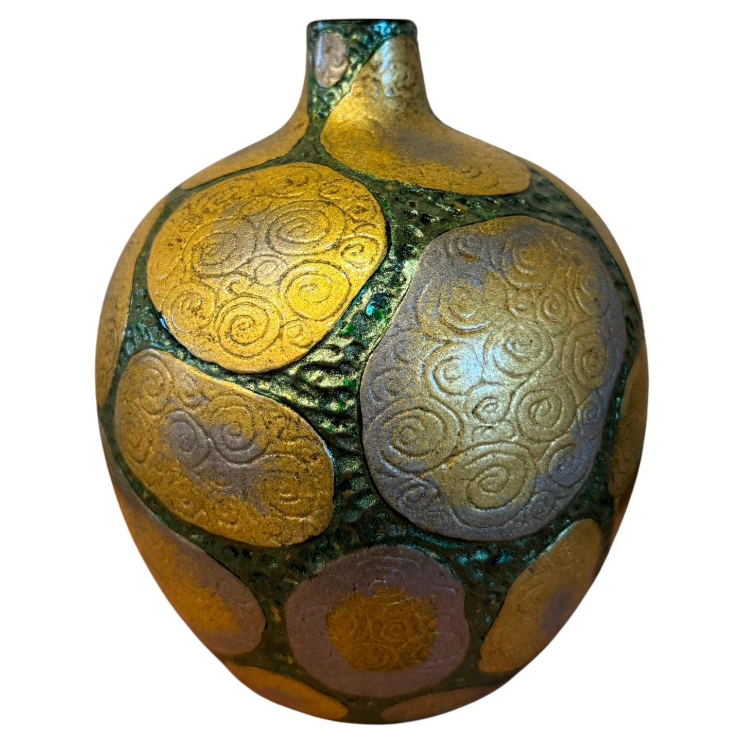 Japanese Contemporary Green Platinum Gold Porcelain Vase by Master Artist For Sale